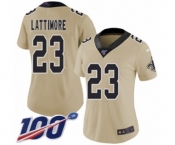 Women's New Orleans Saints #23 Marshon Lattimore Limited Gold Inverted Legend 100th Season Football Jersey