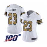 Women's New Orleans Saints #23 Marshon Lattimore Limited White Rush Vapor Untouchable 100th Season Football Jersey