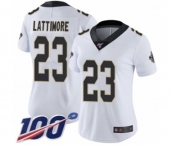 Women's New Orleans Saints #23 Marshon Lattimore White Vapor Untouchable Limited Player 100th Season Football Jersey