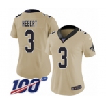 Women's New Orleans Saints #3 Bobby Hebert Limited Gold Inverted Legend 100th Season Football Jersey