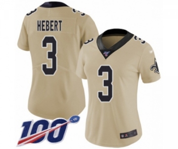 Women's New Orleans Saints #3 Bobby Hebert Limited Gold Inverted Legend 100th Season Football Jersey