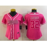 Women's New Orleans Saints #32 Tyrann Mathieu Pink With Patch Cool Base Stitched Baseball Jersey