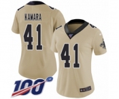 Women's New Orleans Saints #41 Alvin Kamara Limited Gold Inverted Legend 100th Season Football Jersey