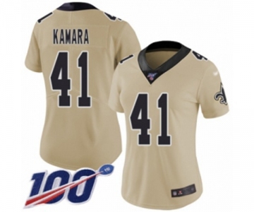 Women's New Orleans Saints #41 Alvin Kamara Limited Gold Inverted Legend 100th Season Football Jersey