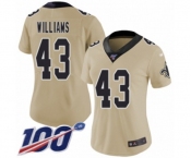 Women's New Orleans Saints #43 Marcus Williams Limited Gold Inverted Legend 100th Season Football Jersey