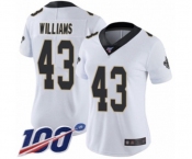 Women's New Orleans Saints #43 Marcus Williams White Vapor Untouchable Limited Player 100th Season Football Jersey