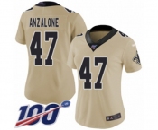 Women's New Orleans Saints #47 Alex Anzalone Limited Gold Inverted Legend 100th Season Football Jersey