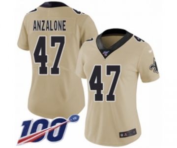 Women's New Orleans Saints #47 Alex Anzalone Limited Gold Inverted Legend 100th Season Football Jersey