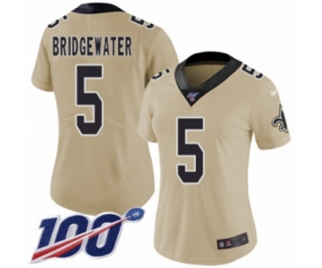 Women's New Orleans Saints #5 Teddy Bridgewater Limited Gold Inverted Legend 100th Season Football Jersey