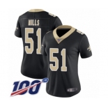 Women's New Orleans Saints #51 Sam Mills Black Team Color Vapor Untouchable Limited Player 100th Season Football Jersey