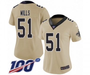 Women's New Orleans Saints #51 Sam Mills Limited Gold Inverted Legend 100th Season Football Jersey