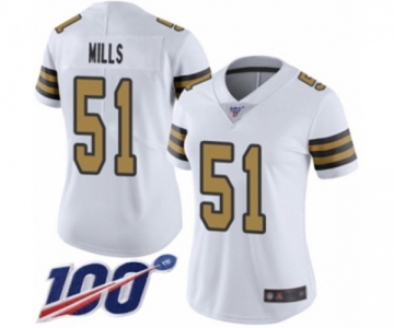 Women's New Orleans Saints #51 Sam Mills Limited White Rush Vapor Untouchable 100th Season Football Jersey