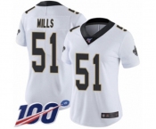 Women's New Orleans Saints #51 Sam Mills White Vapor Untouchable Limited Player 100th Season Football Jersey