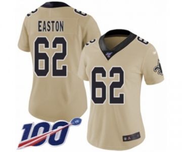 Women's New Orleans Saints #62 Nick Easton Limited Gold Inverted Legend 100th Season Football Jersey