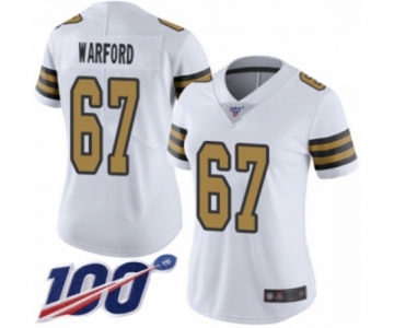 Women's New Orleans Saints #67 Larry Warford Limited White Rush Vapor Untouchable 100th Season Football Jersey