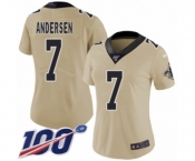 Women's New Orleans Saints #7 Morten Andersen Limited Gold Inverted Legend 100th Season Football Jersey