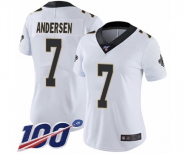 Women's New Orleans Saints #7 Morten Andersen White Vapor Untouchable Limited Player 100th Season Football Jersey