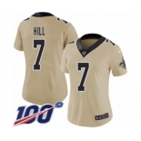 Women's New Orleans Saints #7 Taysom Hill Limited Gold Inverted Legend 100th Season Football Jersey