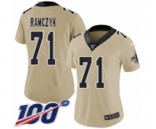 Women's New Orleans Saints #71 Ryan Ramczyk Limited Gold Inverted Legend 100th Season Football Jersey