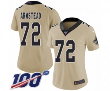 Women's New Orleans Saints #72 Terron Armstead Limited Gold Inverted Legend 100th Season Football Jersey