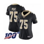 Women's New Orleans Saints #75 Andrus Peat Black Team Color Vapor Untouchable Limited Player 100th Season Football Jersey