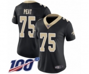 Women's New Orleans Saints #75 Andrus Peat Black Team Color Vapor Untouchable Limited Player 100th Season Football Jersey