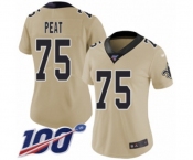 Women's New Orleans Saints #75 Andrus Peat Limited Gold Inverted Legend 100th Season Football Jersey