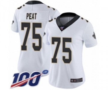 Women's New Orleans Saints #75 Andrus Peat White Vapor Untouchable Limited Player 100th Season Football Jersey