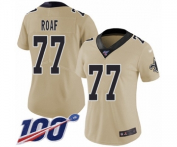 Women's New Orleans Saints #77 Willie Roaf Limited Gold Inverted Legend 100th Season Football Jersey