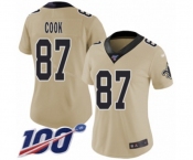 Women's New Orleans Saints #87 Jared Cook Limited Gold Inverted Legend 100th Season Football Jersey