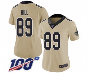 Women's New Orleans Saints #89 Josh Hill Limited Gold Inverted Legend 100th Season Football Jersey