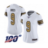 Women's New Orleans Saints #9 Drew Brees Limited White Rush Vapor Untouchable 100th Season Football Jersey