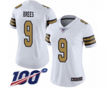 Women's New Orleans Saints #9 Drew Brees Limited White Rush Vapor Untouchable 100th Season Football Jersey