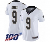 Women's New Orleans Saints #9 Drew Brees White Vapor Untouchable Limited Player 100th Season Football Jersey