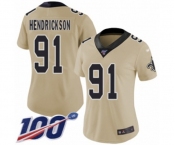 Women's New Orleans Saints #91 Trey Hendrickson Limited Gold Inverted Legend 100th Season Football Jersey