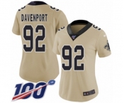 Women's New Orleans Saints #92 Marcus Davenport Limited Gold Inverted Legend 100th Season Football Jersey