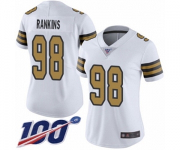 Women's New Orleans Saints #98 Sheldon Rankins Limited White Rush Vapor Untouchable 100th Season Football Jersey