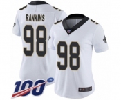 Women's New Orleans Saints #98 Sheldon Rankins White Vapor Untouchable Limited Player 100th Season Football Jersey