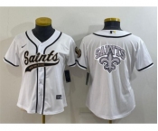 Women's New Orleans Saints White Team Big Logo With Patch Cool Base Stitched Baseball Jersey