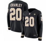 Women's Nike New Orleans Saints #20 Ken Crawley Limited Black Therma Long Sleeve NFL Jersey