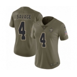 Women's Nike New Orleans Saints #4 Tom Savage Limited Olive 2017 Salute to Service NFL Jersey