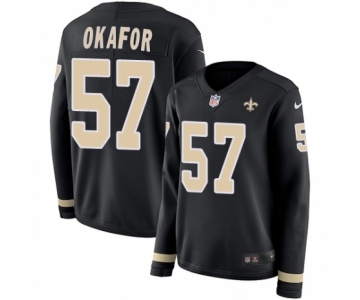 Women's Nike New Orleans Saints #57 Alex Okafor Limited Black Therma Long Sleeve NFL Jersey