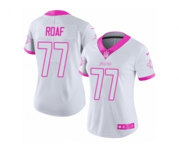 Women's Nike New Orleans Saints #77 Willie Roaf Limited White-Pink Rush Fashion NFL Jersey