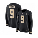 Women's Nike New Orleans Saints #9 Drew Brees Limited Black Therma Long Sleeve NFL Jersey