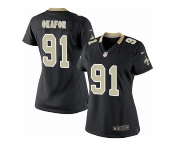 Women's Nike New Orleans Saints #91 Alex Okafor Limited Black Team Color NFL Jersey