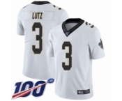 Youth New Orleans Saints #3 Wil Lutz White Vapor Untouchable Limited Player 100th Season Football Jersey