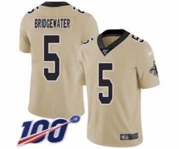 Youth New Orleans Saints #5 Teddy Bridgewater Limited Gold Inverted Legend 100th Season Football Jersey