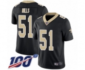 Youth New Orleans Saints #51 Sam Mills Black Team Color Vapor Untouchable Limited Player 100th Season Football Jersey