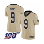 Youth New Orleans Saints #9 Drew Brees Limited Gold Inverted Legend 100th Season Football Jersey