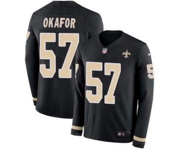 Youth Nike New Orleans Saints #57 Alex Okafor Limited Black Therma Long Sleeve NFL Jersey